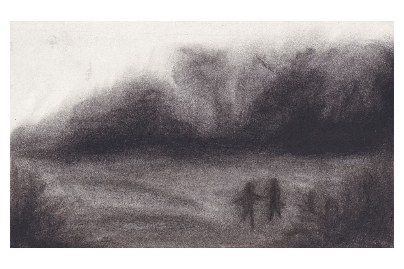 Charcoal landscape drawing titled Chasing.