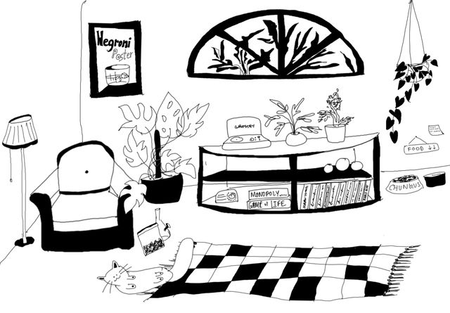 Rated Raw black-and-white room illustration process study one.